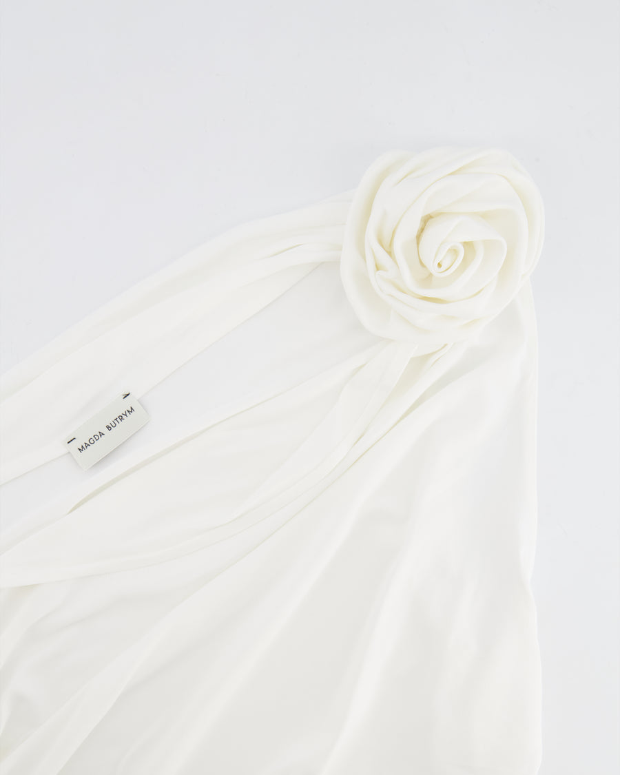 Magda Butrym White One Shoulder Top with Rose Appliqué Details Size FR 36 (UK 8) RRP £695