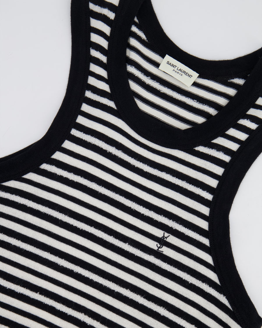 Saint Laurent Black and White Stripped Sleeveless Cassandre Tank Top with Logo Detail Size XS (UK 6) RRP £445
