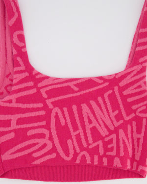 Chanel 21N Hot Pink Cashmere Cropped Top with Logo Details Size FR 34 (UK 6)