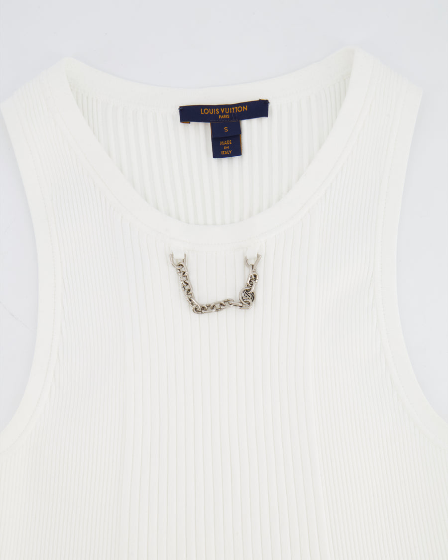 Louis Vuitton White Sleeveless Cropped Top with Logo Chain Detail Size S (UK 8) RRP £880