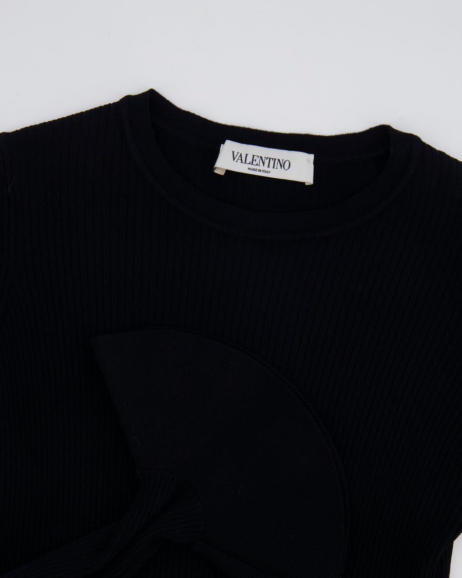 Valentino Black Long Sleeve Ribbed Top with Sleeve Details Size XS (UK 6)