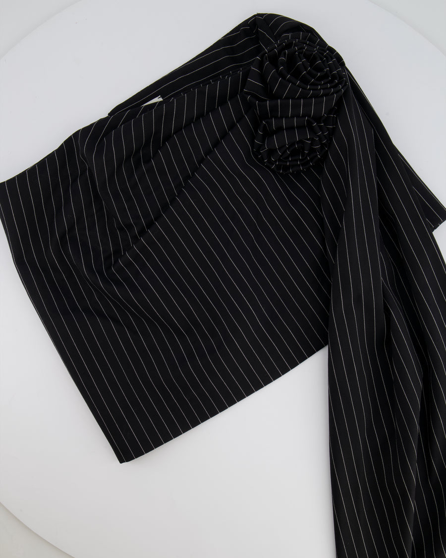 Magda Butrym Black Striped Mini Skirt with Rose Appliqué Detail Size FR 34 (UK 6) RRP £700
