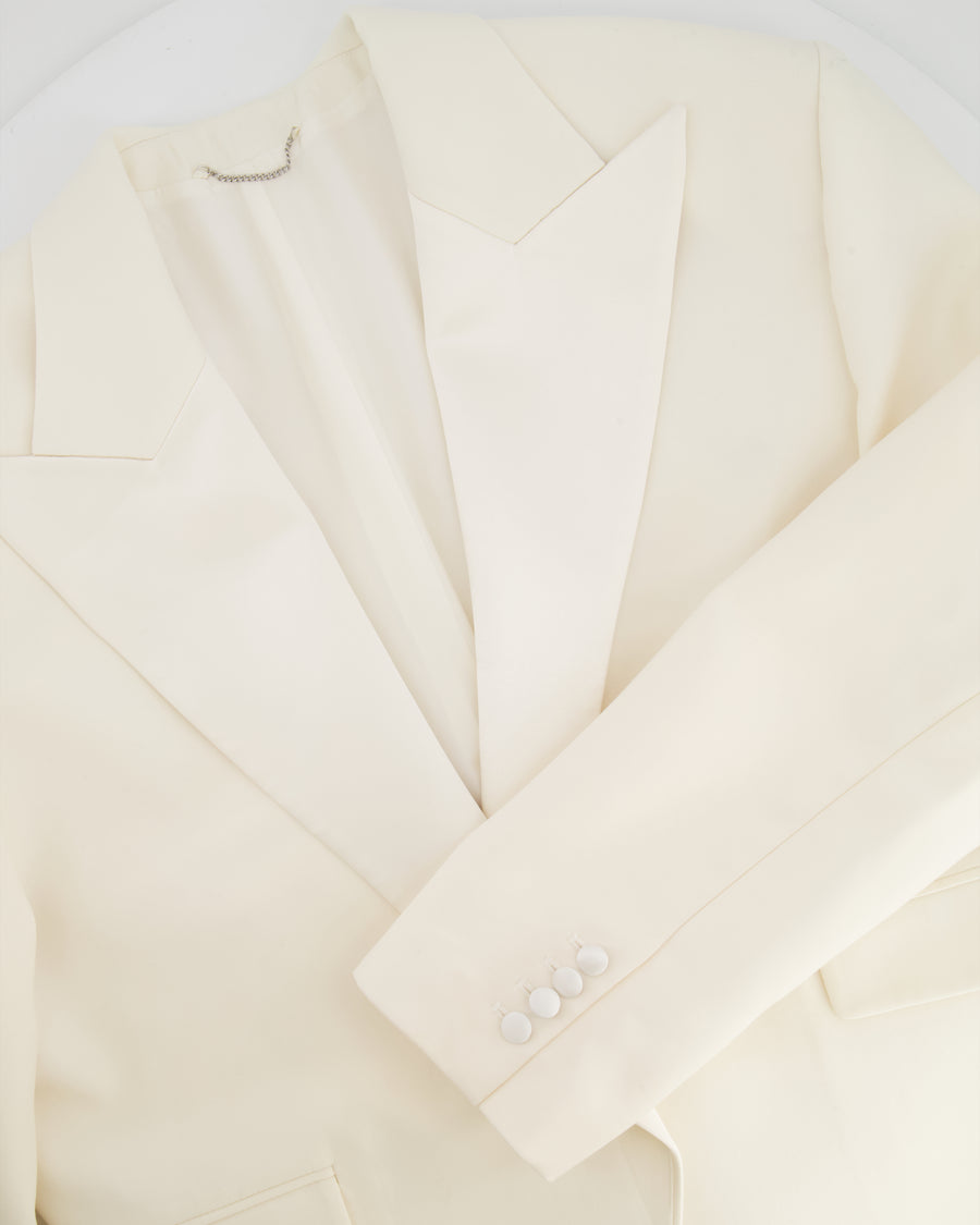 Magda Butrym Cream Satin Oversized Blazer Jacket with Padded Shoulders Size FR 34 (UK 6) RRP £2,070