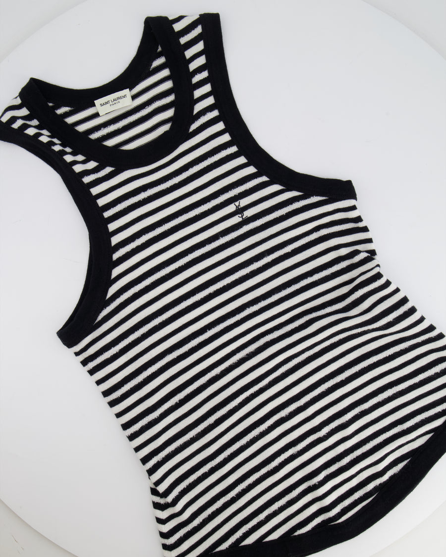Saint Laurent Black and White Stripped Sleeveless Cassandre Tank Top with Logo Detail Size XS (UK 6) RRP £445