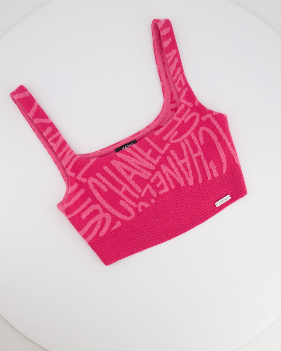 Chanel 21N Hot Pink Cashmere Cropped Top with Logo Details Size FR 34 (UK 6)