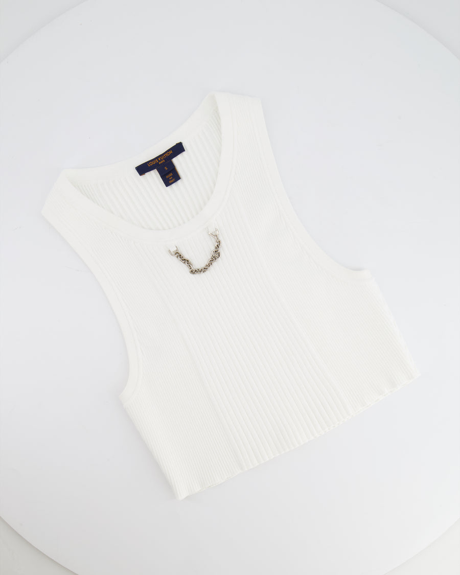 Louis Vuitton White Sleeveless Cropped Top with Logo Chain Detail Size S (UK 8) RRP £880