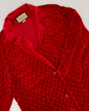 Gucci Red Velvet Long Sleeve GG Monogram Shirt Size IT 38 (UK 6)