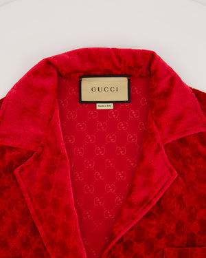Gucci Red Velvet Long Sleeve GG Monogram Shirt Size IT 38 (UK 6)