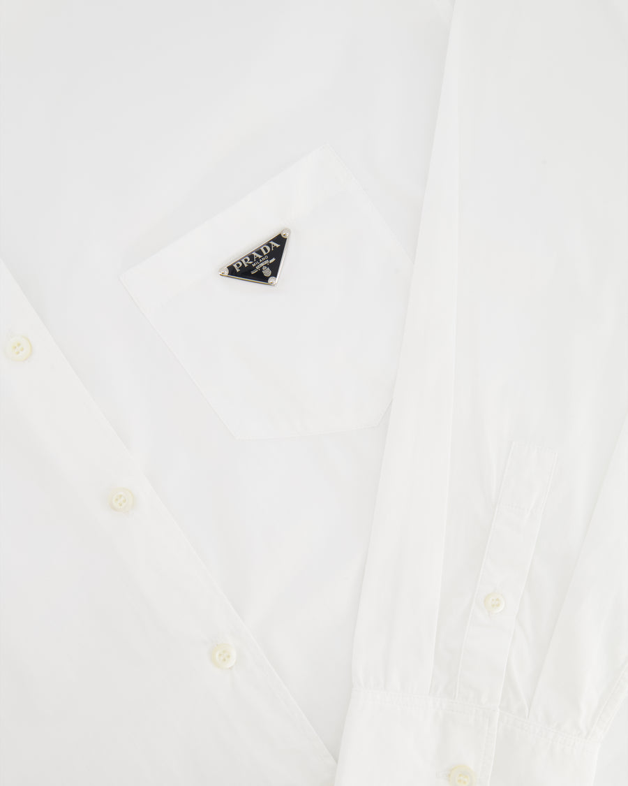 Prada White Long Sleeve Shirt With Logo Plaque Detail Size IT 40 (UK 8) RRP £900
