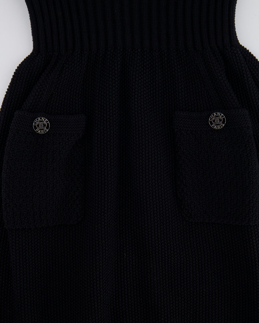 Chanel 20S Black Silk Knit Sleeveless Mini Dress with Silver CC Logo Details Size FR 34 (UK 6) RRP £2,500