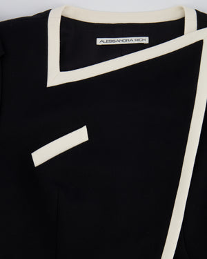 Alessandra Rich Black Wool Peplum Jacket with Removable White Bow Detail Size IT 38 (UK 6) RRP £1,020