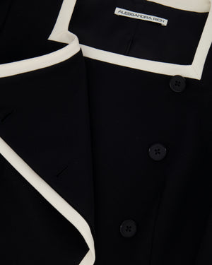 Alessandra Rich Black Wool Peplum Jacket with Removable White Bow Detail Size IT 38 (UK 6) RRP £1,020