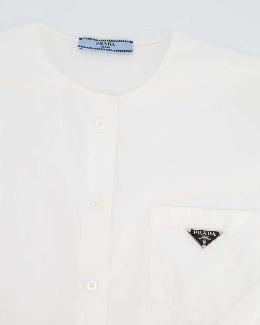 Prada White Long Sleeve Shirt With Logo Plaque Detail Size IT 40 (UK 8) RRP £900
