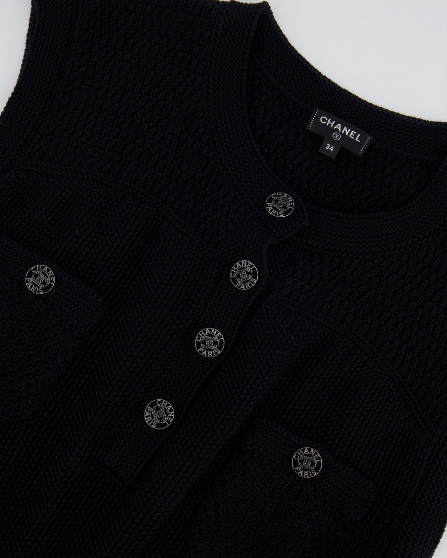 Chanel 20S Black Silk Knit Sleeveless Mini Dress with Silver CC Logo Details Size FR 34 (UK 6) RRP £2,500
