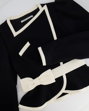 Alessandra Rich Black Wool Peplum Jacket with Removable White Bow Detail Size IT 38 (UK 6) RRP £1,020
