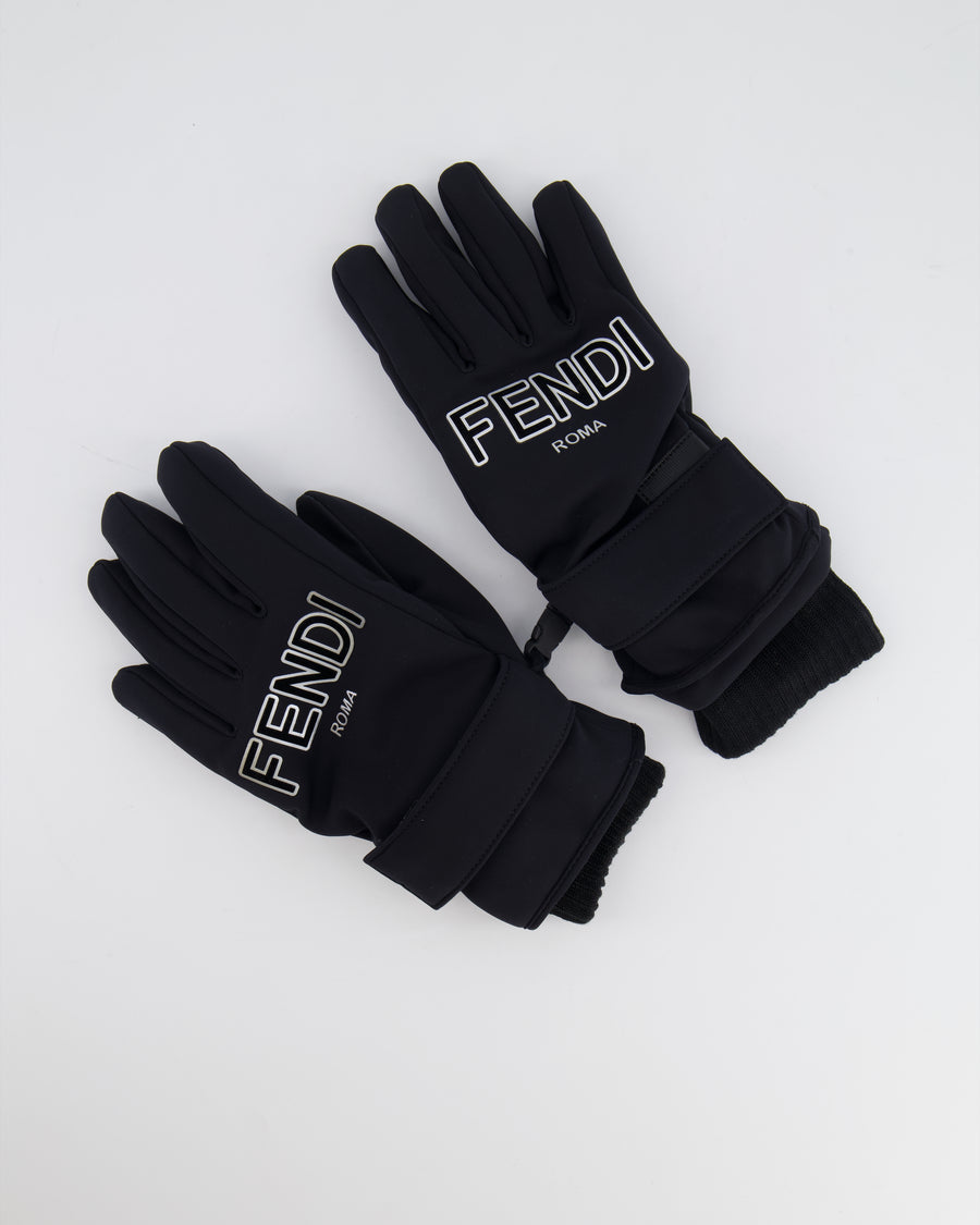 Fendi Black Ski Gloves with White Logo One Size RRP £460