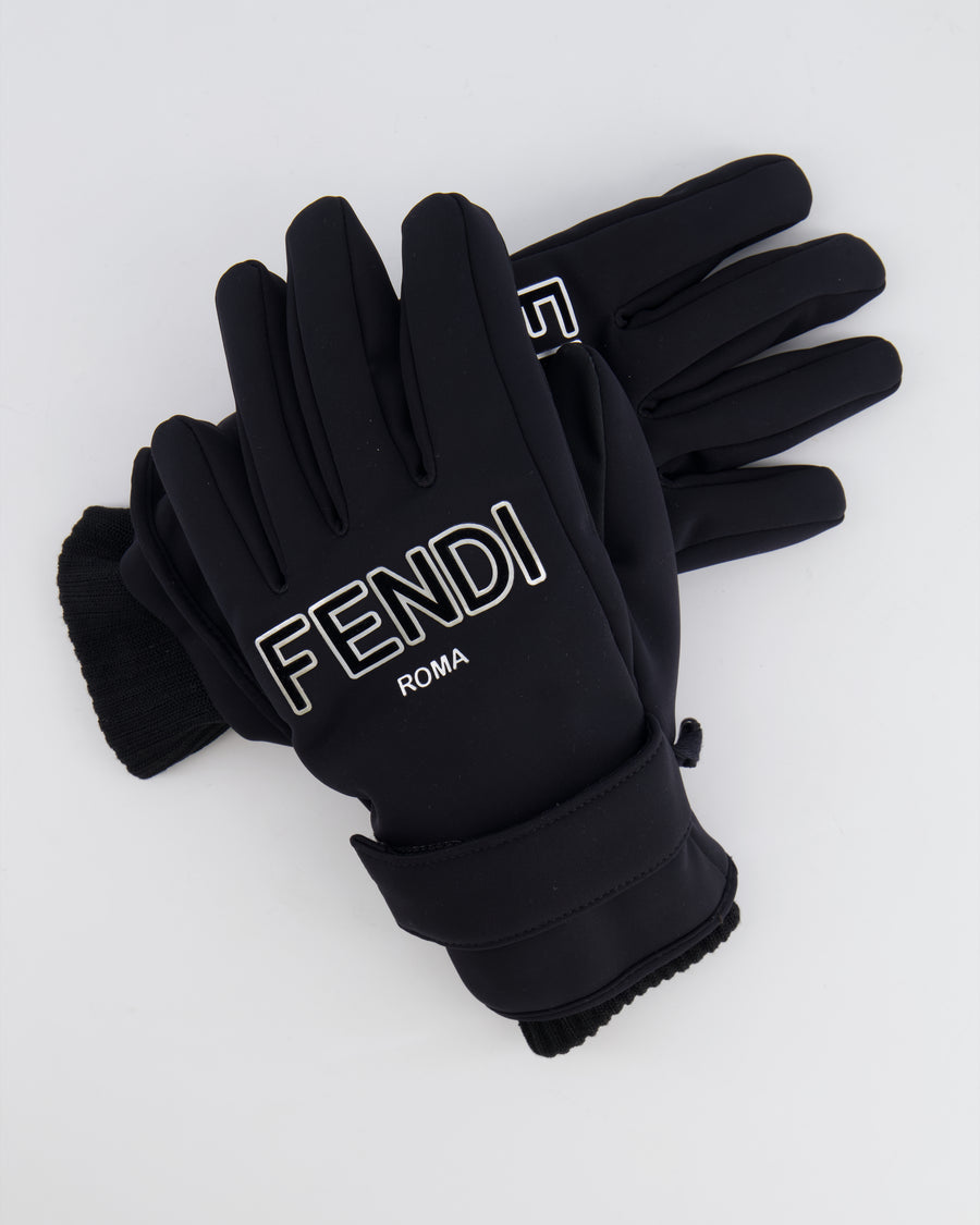Fendi Black Ski Gloves with White Logo One Size RRP £460