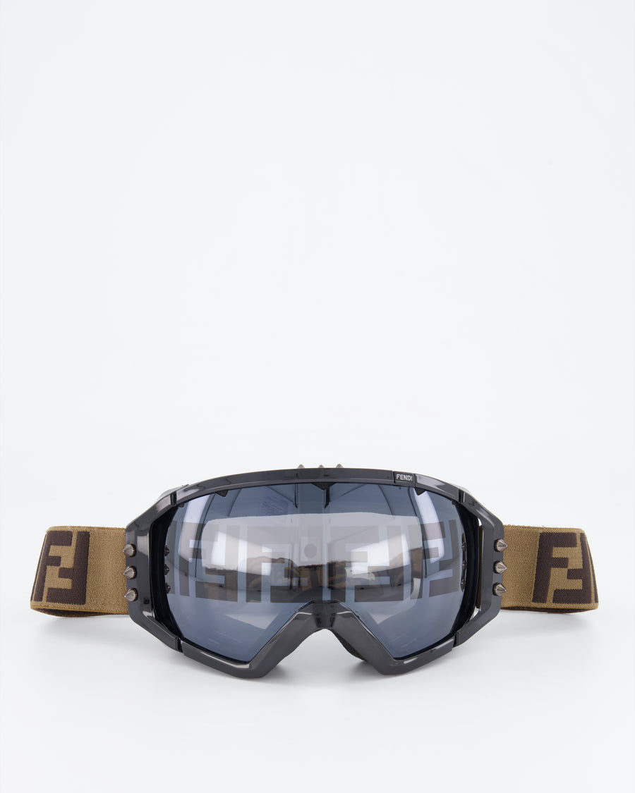 Fendi Brown and Black Ski Goggles with FF Logo Details RRP £570