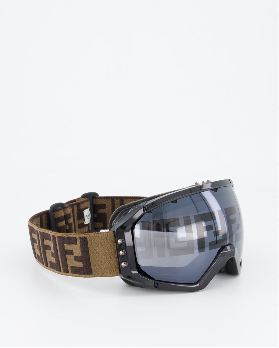 Fendi Brown and Black Ski Goggles with FF Logo Details RRP £570