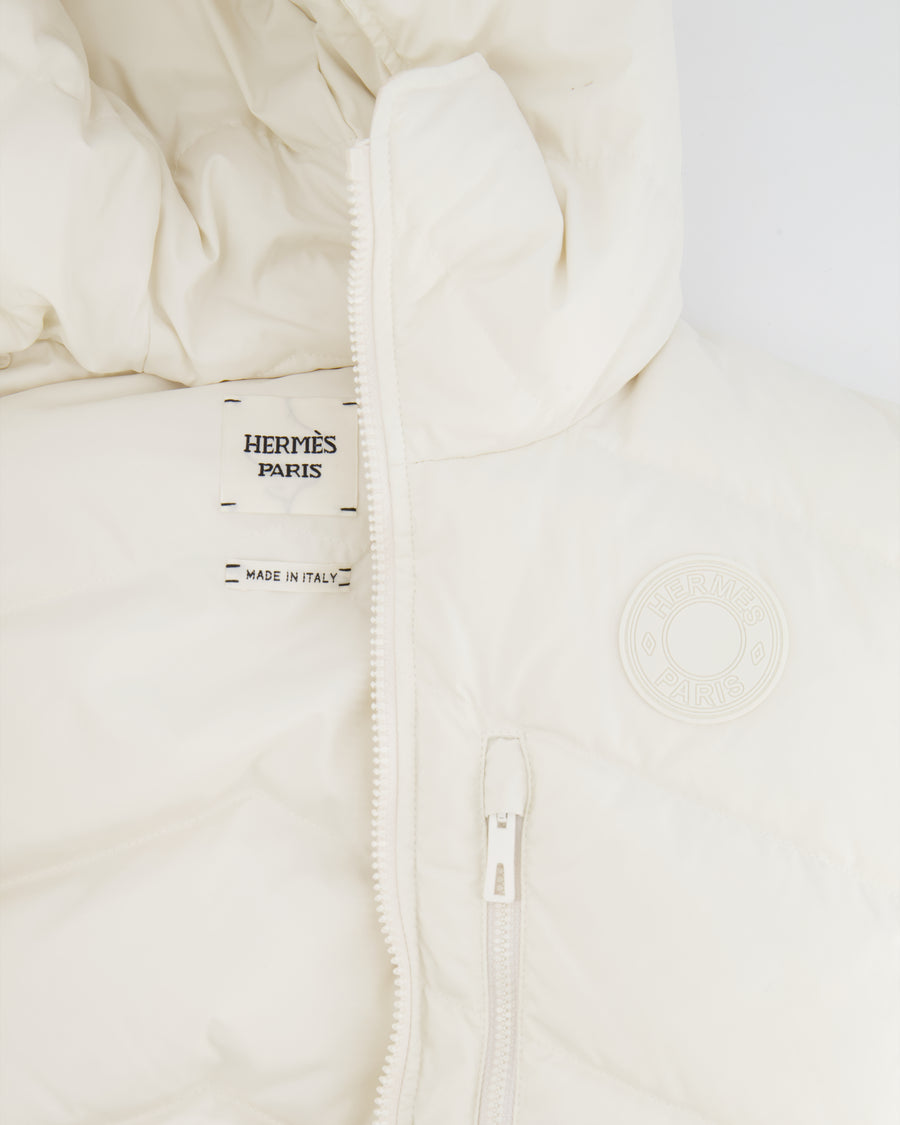 Hermès White Sleeveless Cropped Puffer Jacket with Logo Detail Size FR 38 (UK 10) RRP £2,400