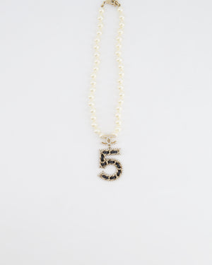 *HOT* Chanel 2023 Pearl, Leather and Crystal Embellished No.5 Necklace