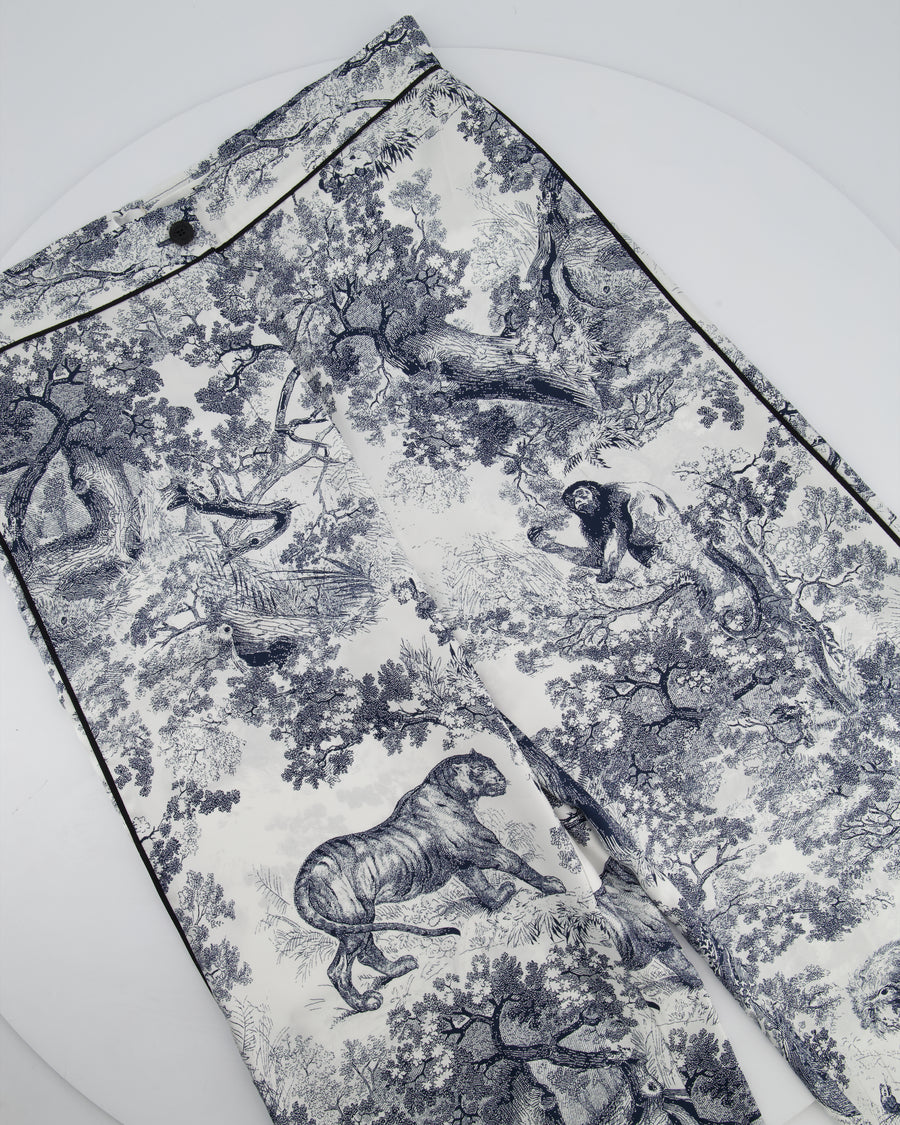 Christian Dior Navy and White Dioriviera Silk Trousers Size FR 32 (UK 4) RRP £1750