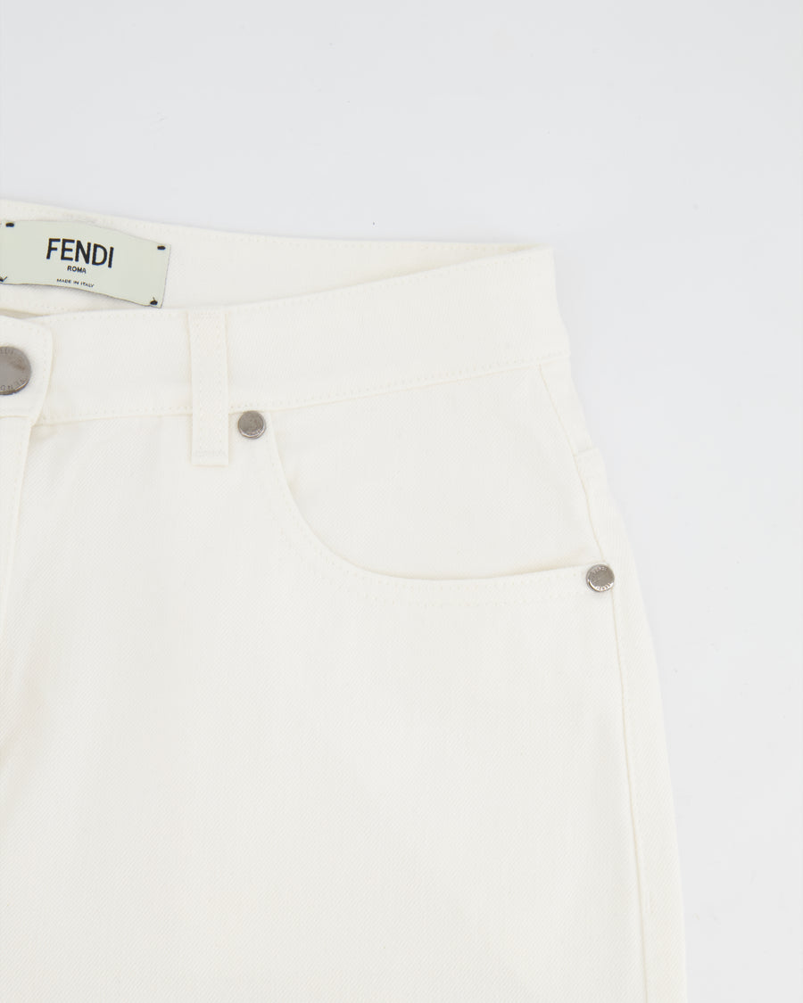 Fendi White Denim Jeans with FF Logo Detail Size IT 42 (UK 10)