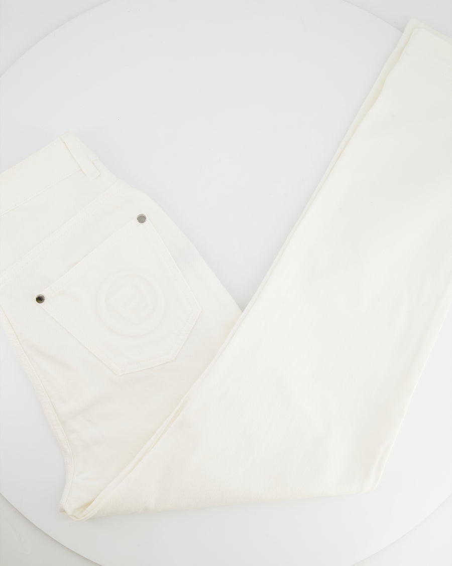 Fendi White Denim Jeans with FF Logo Detail Size IT 42 (UK 10)
