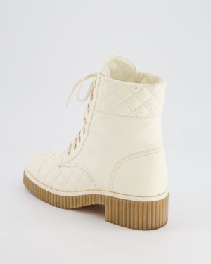 Chanel Cream Leather Quilted Boots with CC Logo Detail Size EU 40