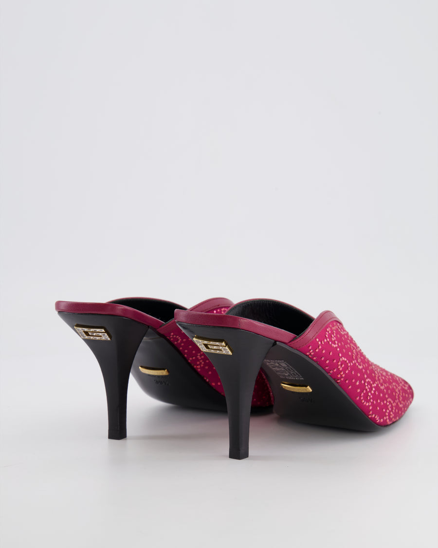 Gucci Pink GG Embellished Heeled Mules with Back Crystal Logo Detail Size EU 39.5