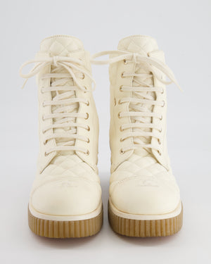 Chanel Cream Leather Quilted Boots with CC Logo Detail Size EU 40
