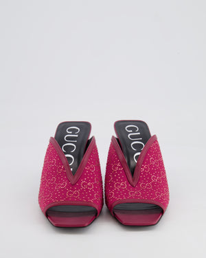 Gucci Pink GG Embellished Heeled Mules with Back Crystal Logo Detail Size EU 39.5