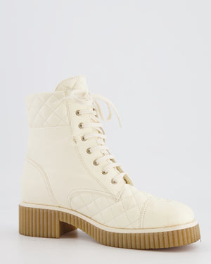 Chanel Cream Leather Quilted Boots with CC Logo Detail Size EU 40