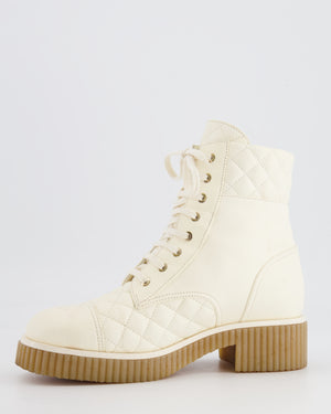 Chanel Cream Leather Quilted Boots with CC Logo Detail Size EU 40
