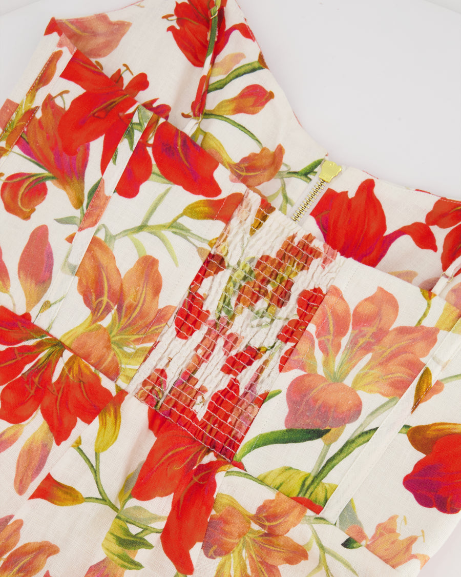 Zimmemann White and Orange Printed Floral Midi Dress Size 2 (UK 10/12)