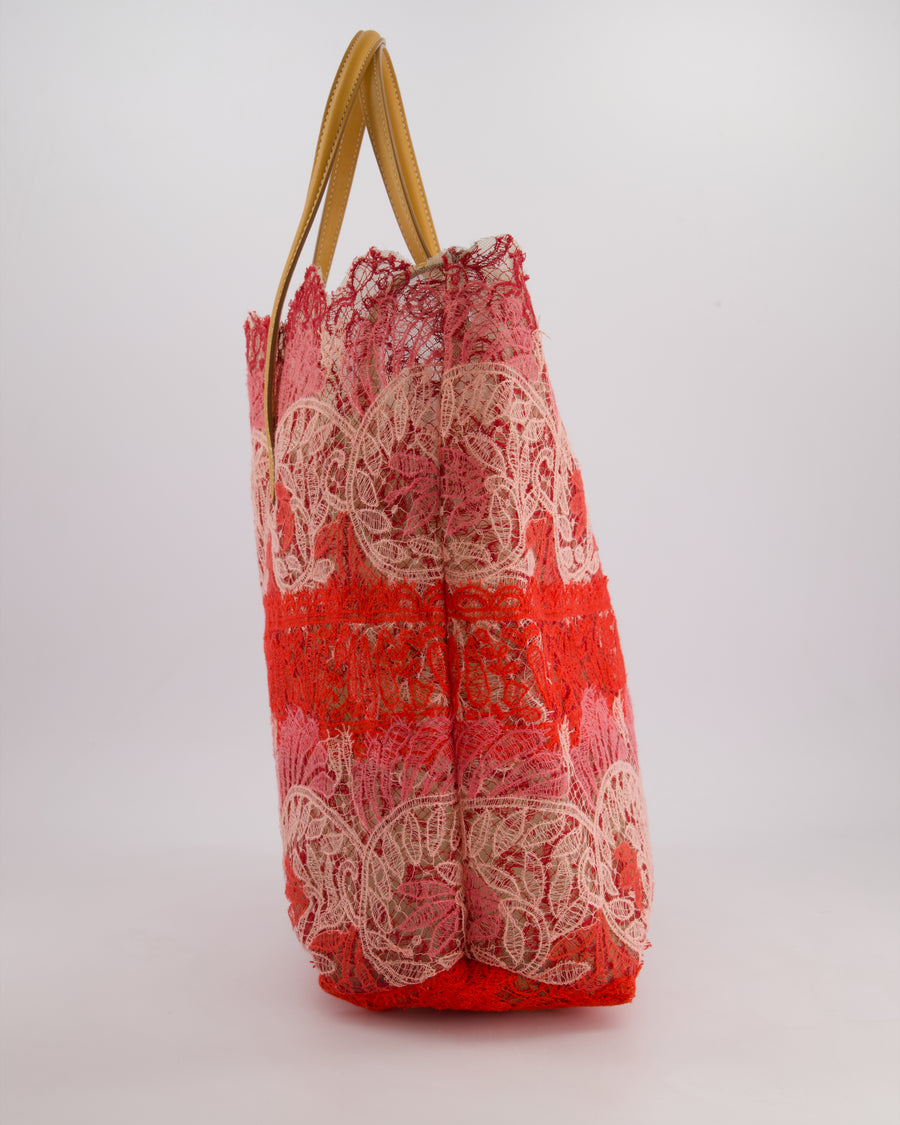 Ermanno Scervino Pink and Red Lace Tote Bag