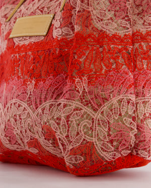 Ermanno Scervino Pink and Red Lace Tote Bag