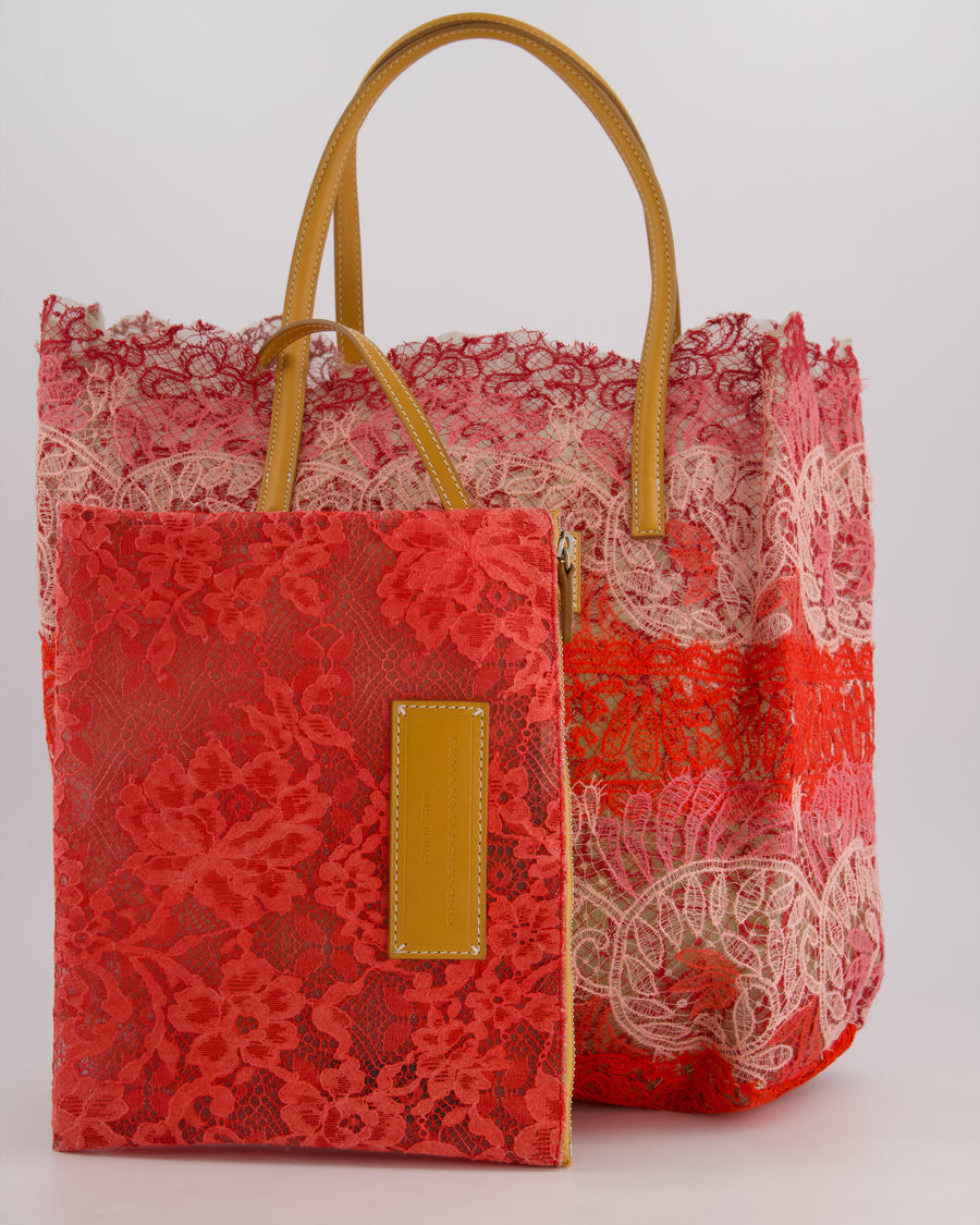 Ermanno Scervino Pink and Red Lace Tote Bag