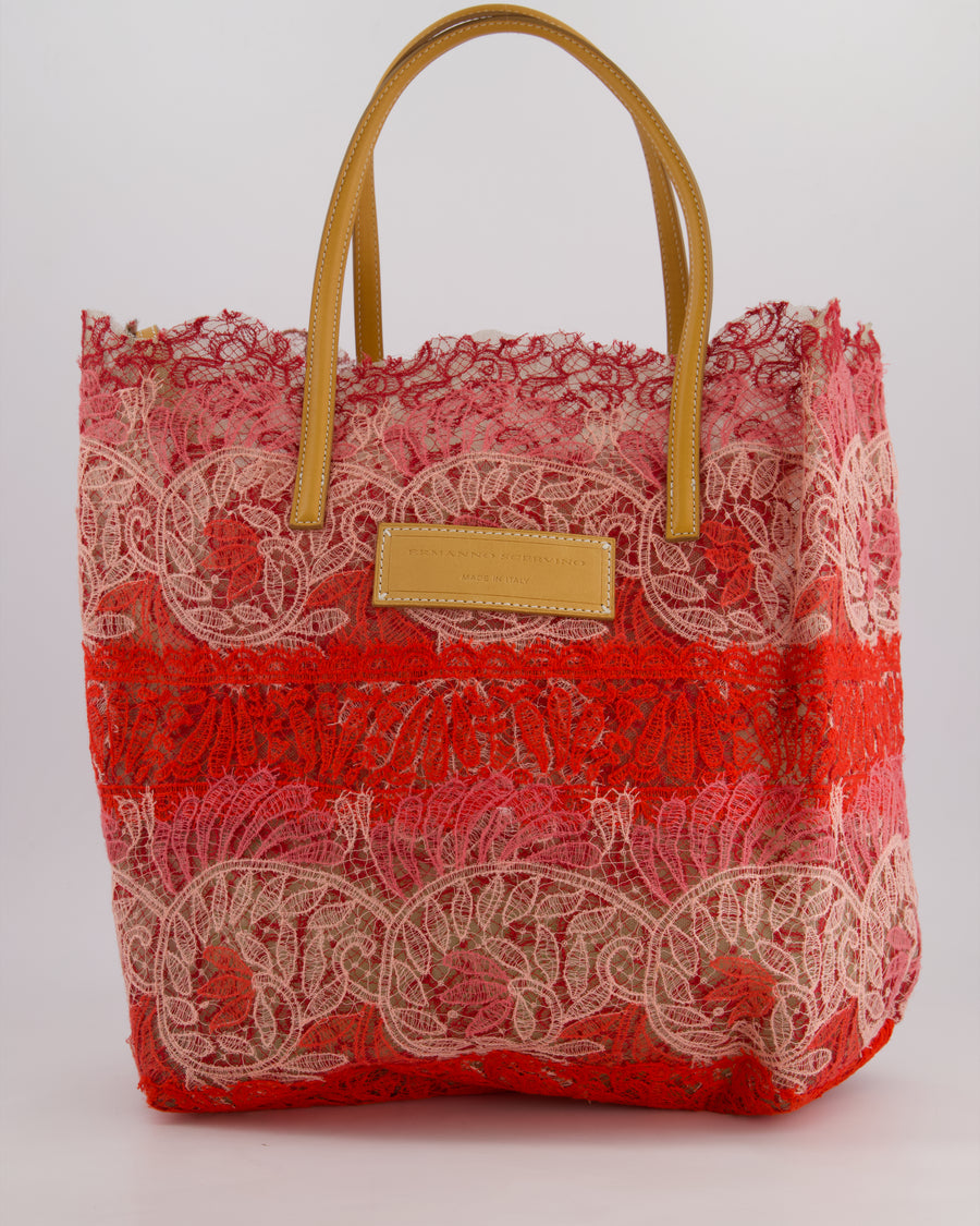 Ermanno Scervino Pink and Red Lace Tote Bag