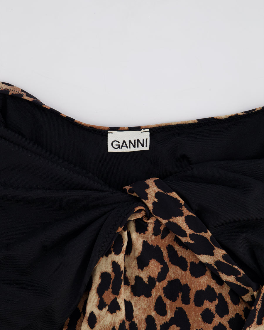 Ganni Leopard Print Neck Tie One-Piece Swimsuit Size IT 38 (UK 6)