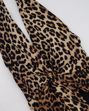 Ganni Leopard Print Neck Tie One-Piece Swimsuit Size IT 38 (UK 6)