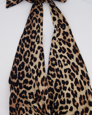 Ganni Leopard Print Neck Tie One-Piece Swimsuit Size IT 38 (UK 6)