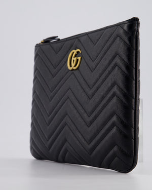 Gucci Black GG Marmont Lambskin Pouch with Gold Hardware