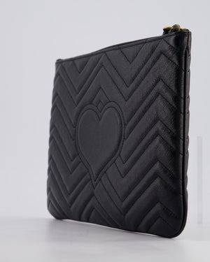 Gucci Black GG Marmont Lambskin Pouch with Gold Hardware