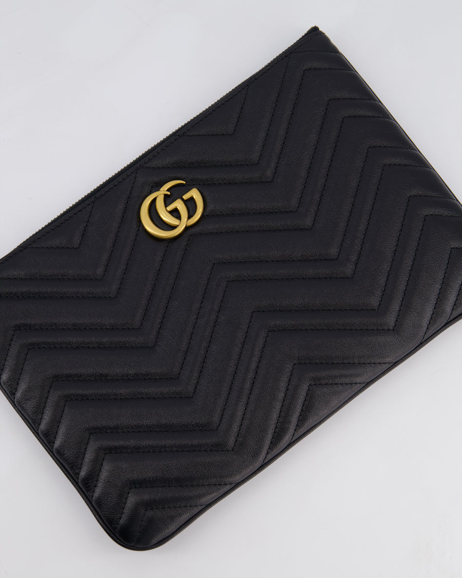 Gucci Black GG Marmont Lambskin Pouch with Gold Hardware
