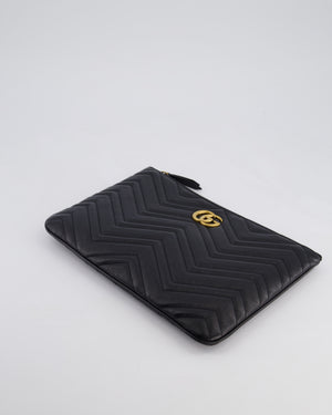 Gucci Black GG Marmont Lambskin Pouch with Gold Hardware