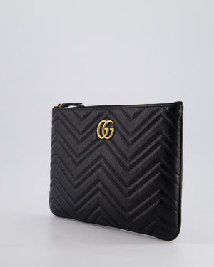 Gucci Black GG Marmont Lambskin Pouch with Gold Hardware