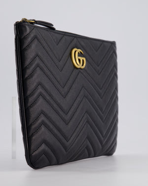 Gucci Black GG Marmont Lambskin Pouch with Gold Hardware