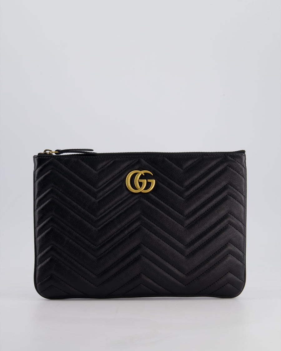 Gucci Black GG Marmont Lambskin Pouch with Gold Hardware