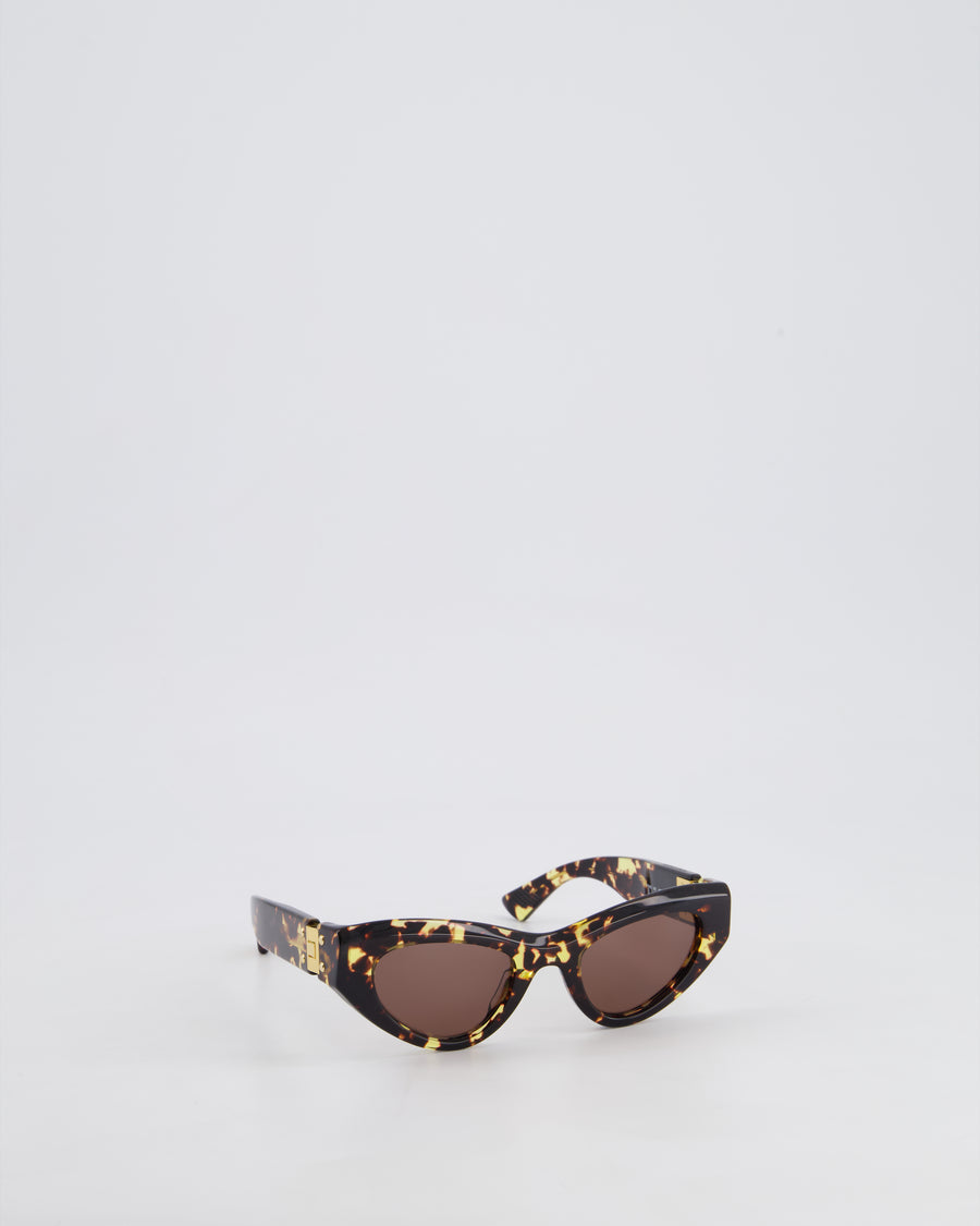 Bottega Veneta Cat-Eye Tortoise Shell Frame Sunglasses With Black Lens